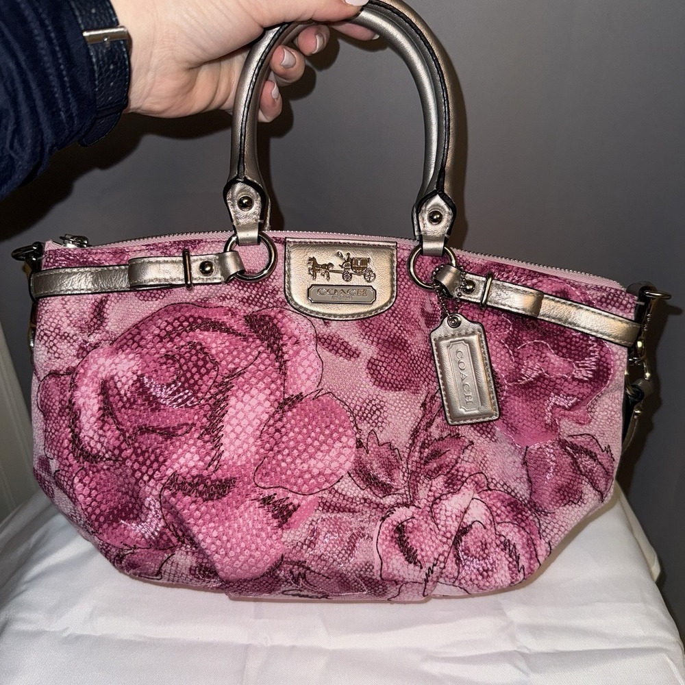 Coach Madison Pink Embroidered Floral Sophia Satchel Shoulder Bag Purse Handbag